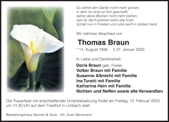 Traueranzeige von Thomas Braun von saarbruecker_zeitung