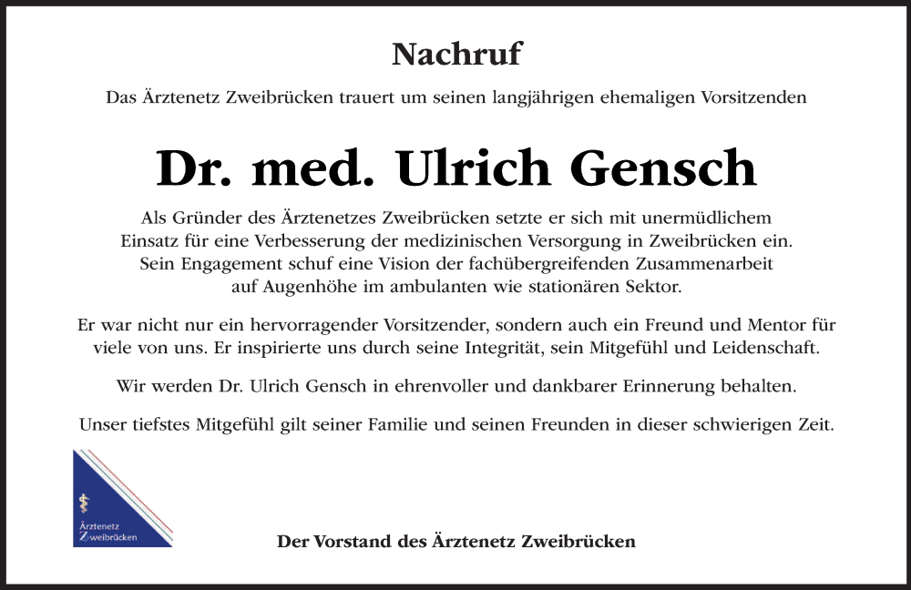  Traueranzeige für Ulrich Gensch vom 09.02.2023 aus saarbruecker_zeitung