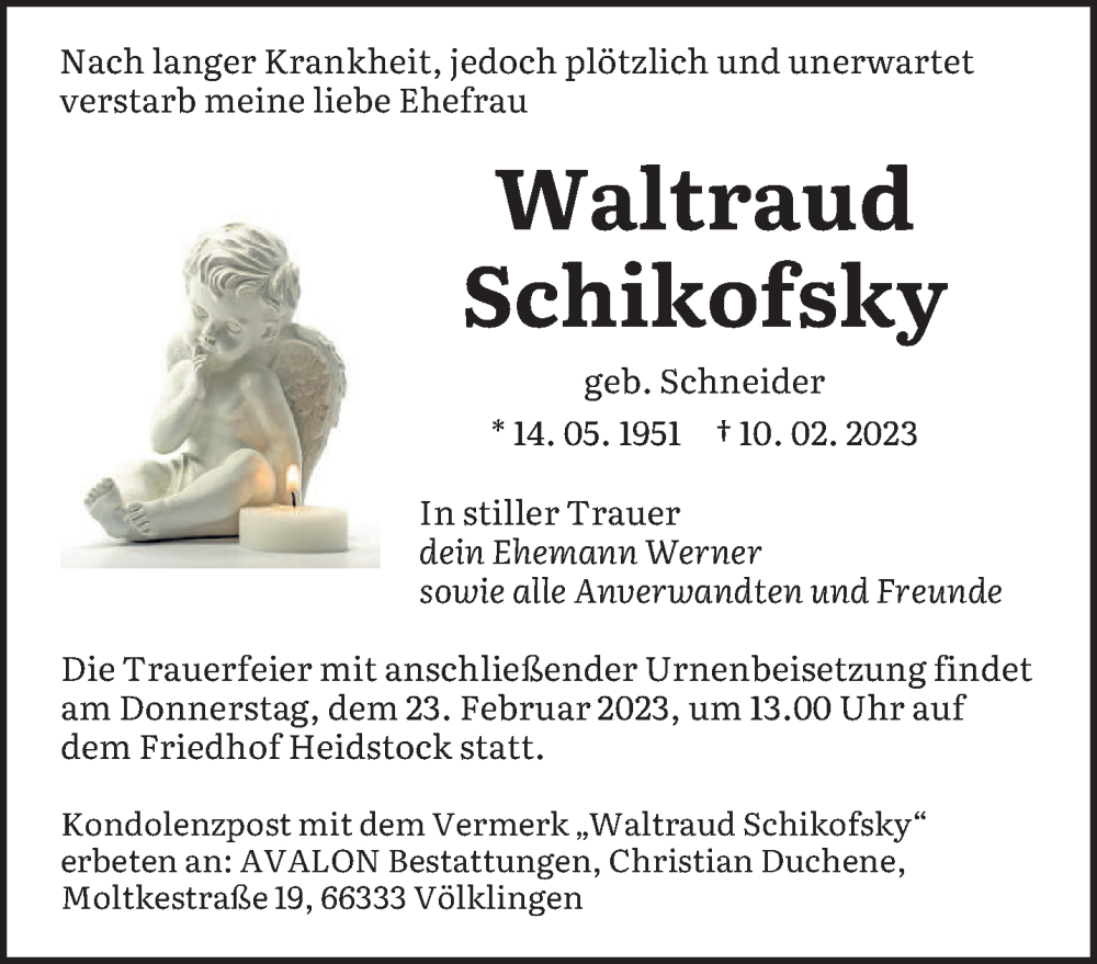 Traueranzeigen Von Waltraud Schikofsky | Saarbruecker-Zeitung.Trauer.de