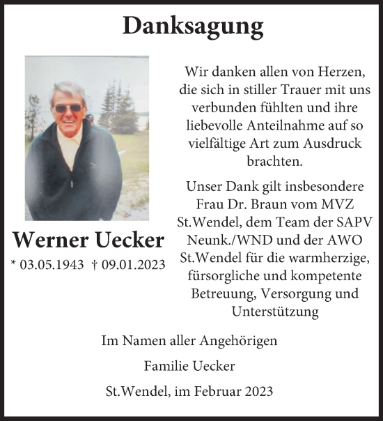 Traueranzeige von Werner Uecker von saarbruecker_zeitung