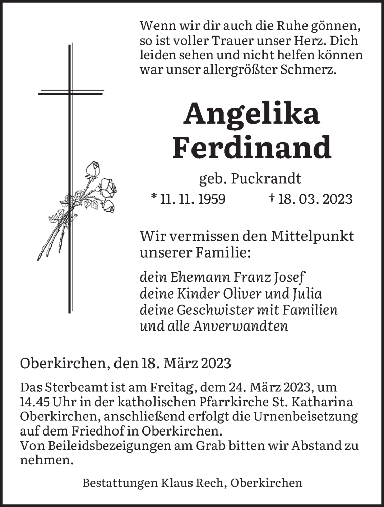  Traueranzeige für Angelika Ferdinand vom 22.03.2023 aus saarbruecker_zeitung