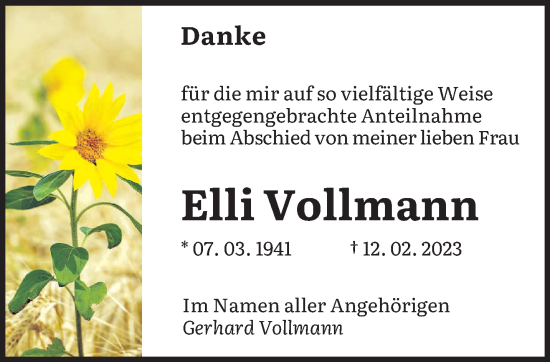 Traueranzeige von Elli Vollmann von saarbruecker_zeitung