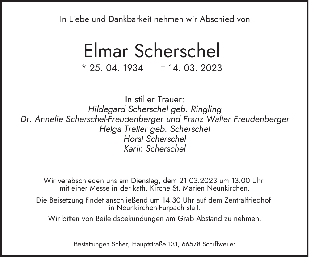  Traueranzeige für Elmar Scherschel vom 18.03.2023 aus saarbruecker_zeitung