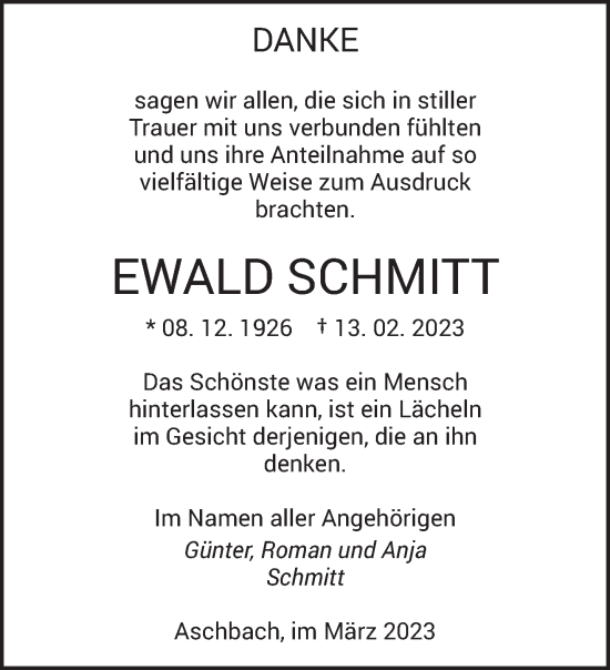 Traueranzeige von Ewald Schmitt von saarbruecker_zeitung