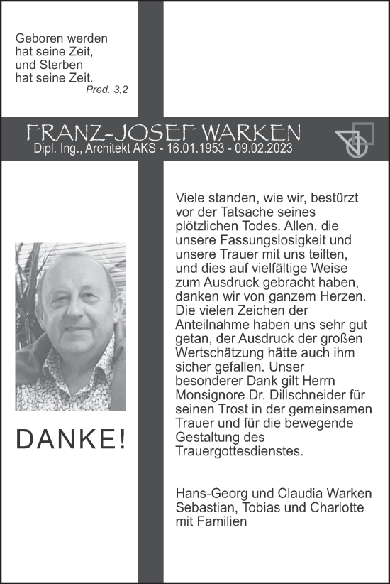 Traueranzeige von Franz-Josef Warken von saarbruecker_zeitung