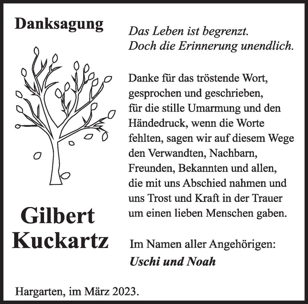  Traueranzeige für Gilbert Kuckartz vom 04.03.2023 aus saarbruecker_zeitung
