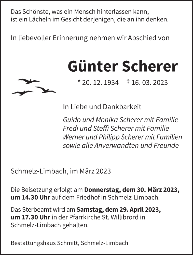  Traueranzeige für Günter Scherer vom 18.03.2023 aus saarbruecker_zeitung