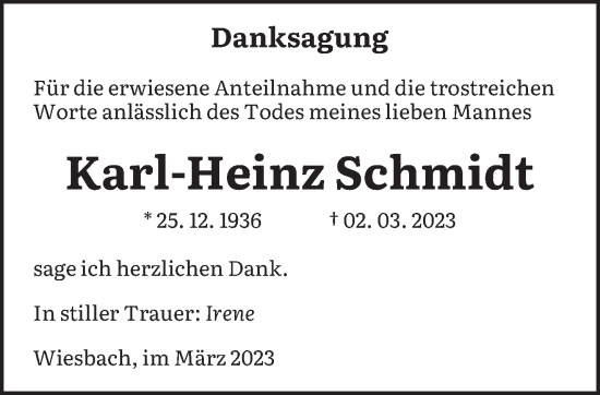 Traueranzeige von Karl-Heinz Schmidt von saarbruecker_zeitung