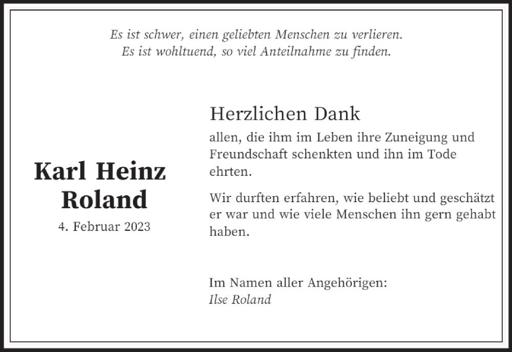  Traueranzeige für Karl Heinz Roland vom 11.03.2023 aus saarbruecker_zeitung