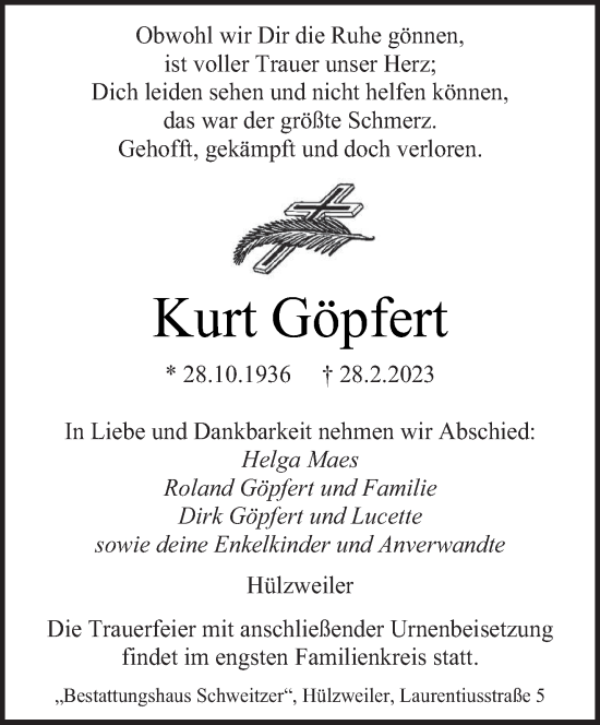 Traueranzeige von Kurt Göpfert von saarbruecker_zeitung