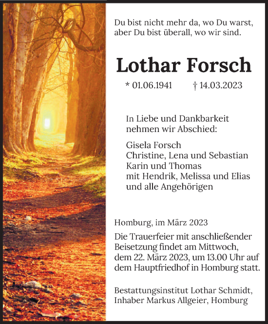 Traueranzeige von Lothar Forsch von saarbruecker_zeitung