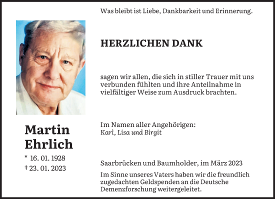 Traueranzeige von Martin Ehrlich von saarbruecker_zeitung