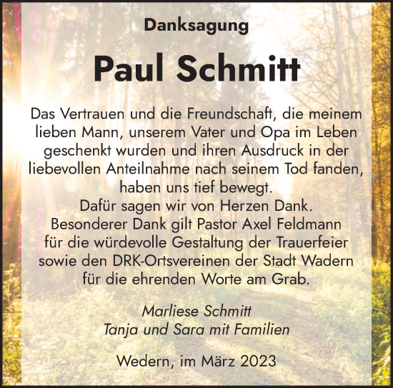 Traueranzeige von Paul Schmitt von saarbruecker_zeitung