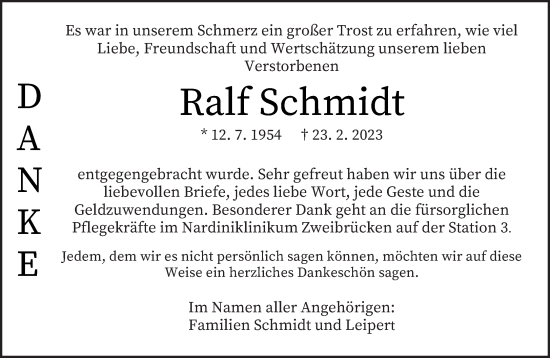 Traueranzeige von Ralf Schmidt von saarbruecker_zeitung