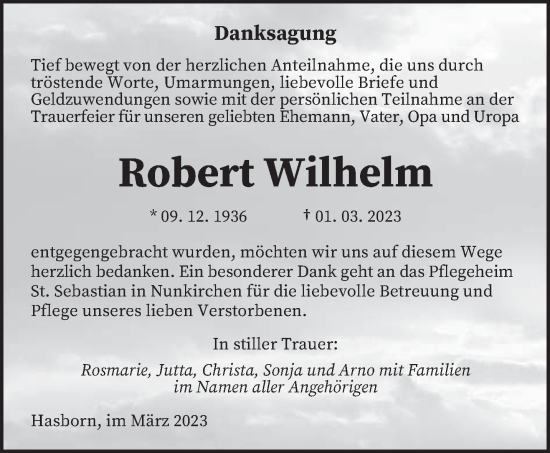 Traueranzeige von Robert Wilhelm von saarbruecker_zeitung