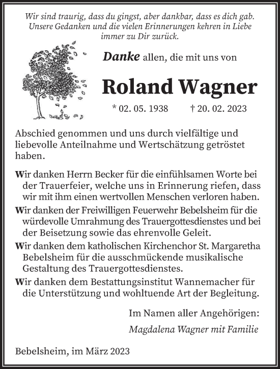 Traueranzeige von Roland Wagner von saarbruecker_zeitung