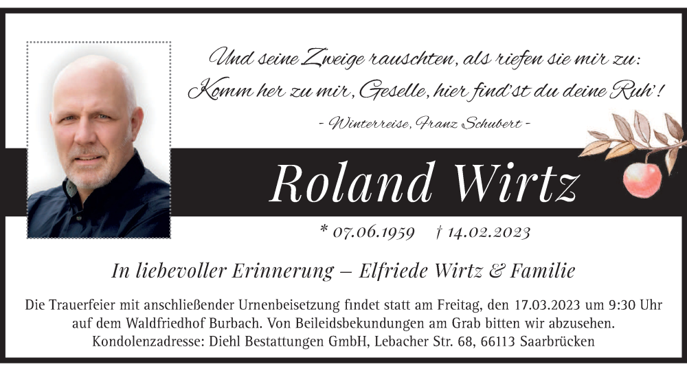  Traueranzeige für Roland Wirtz vom 11.03.2023 aus saarbruecker_zeitung