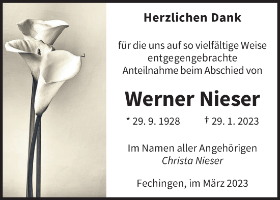 Traueranzeige von Werner Nieser von saarbruecker_zeitung