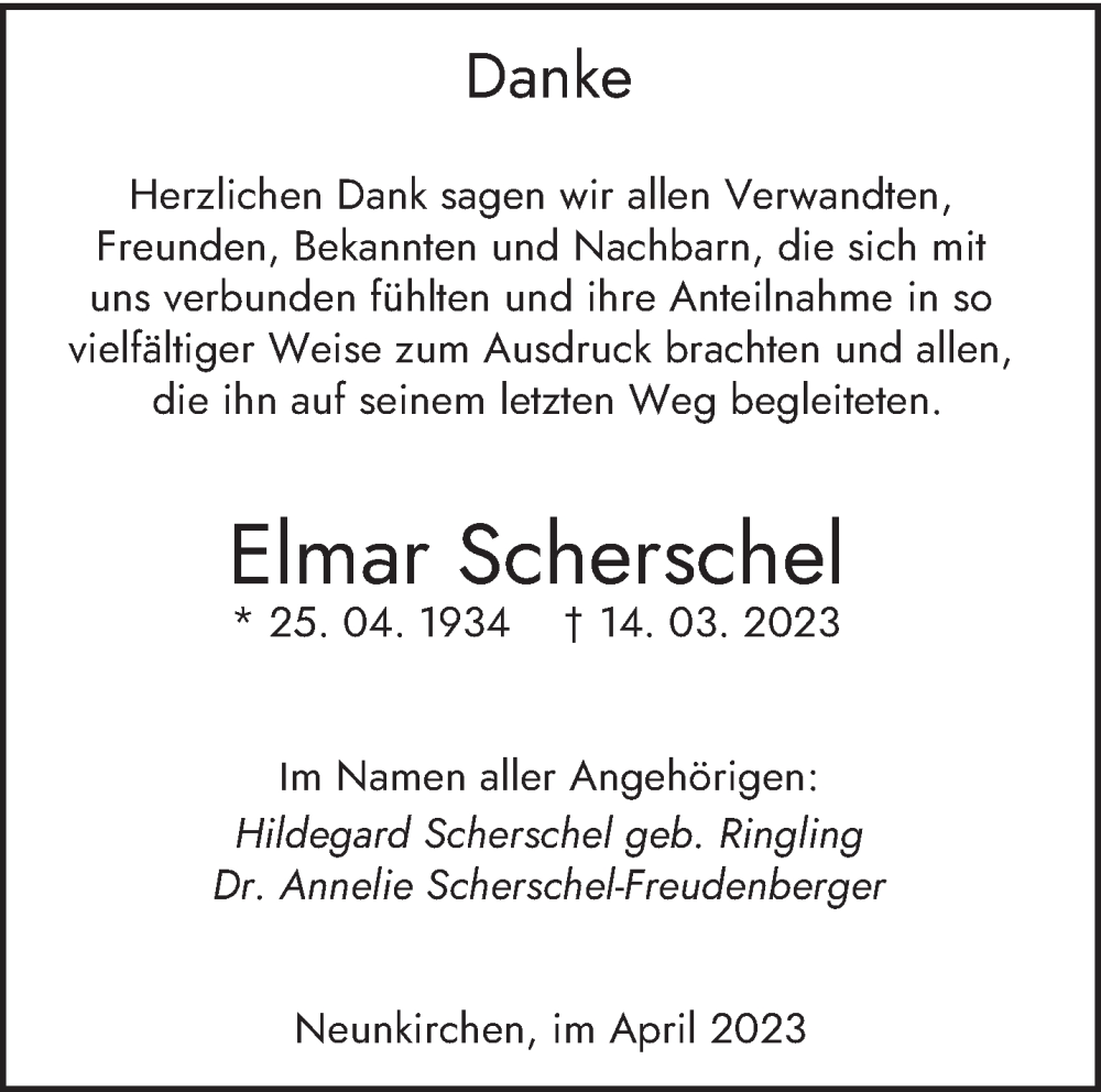  Traueranzeige für Elmar Scherschel vom 15.04.2023 aus saarbruecker_zeitung