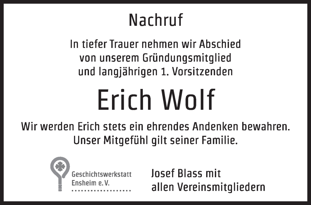  Traueranzeige für Erich Wolf vom 15.04.2023 aus saarbruecker_zeitung