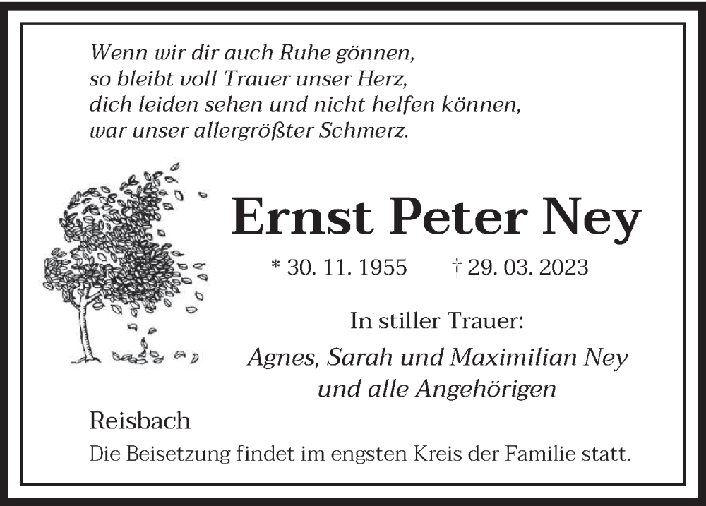  Traueranzeige für Ernst Peter Ney vom 08.04.2023 aus saarbruecker_zeitung