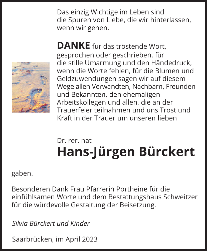  Traueranzeige für Hans-Jürgen Bürckert vom 08.04.2023 aus saarbruecker_zeitung