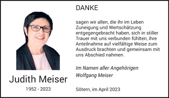 Traueranzeige von Judith Meiser von saarbruecker_zeitung