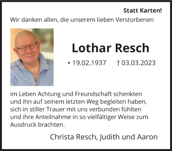 Traueranzeige von Lothar Resch von saarbruecker_zeitung