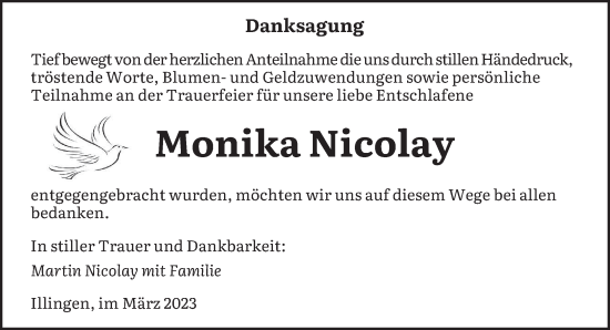 Traueranzeige von Monika Nicolay von saarbruecker_zeitung