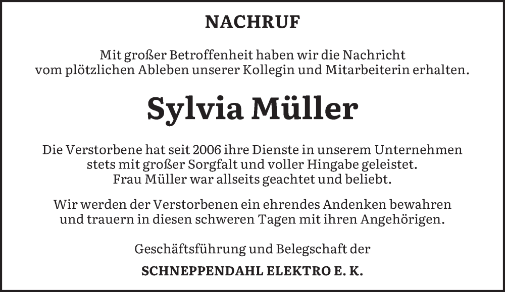  Traueranzeige für Sylvia Müller vom 22.04.2023 aus saarbruecker_zeitung