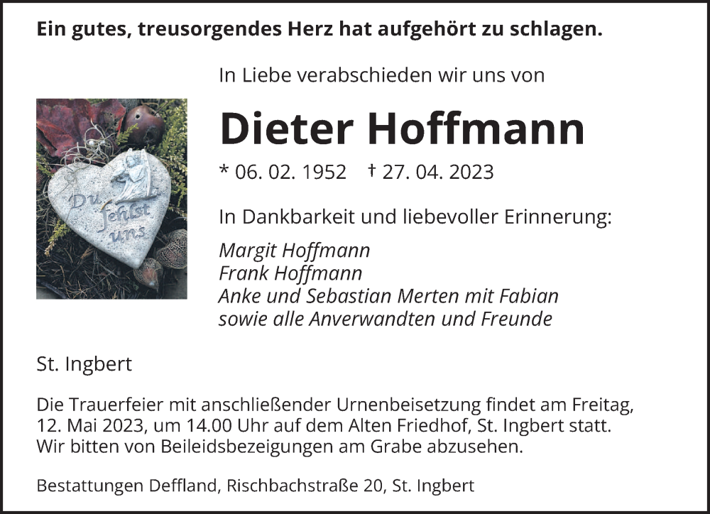  Traueranzeige für Dieter Hoffmann vom 06.05.2023 aus saarbruecker_zeitung