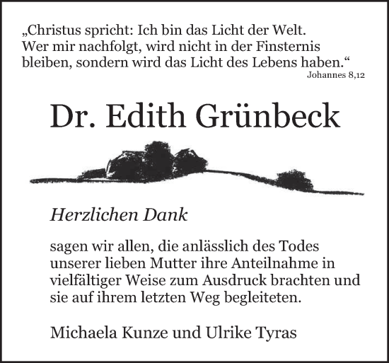 Traueranzeige von Edith Grünheck von saarbruecker_zeitung