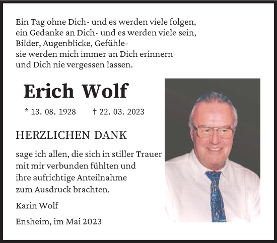 Traueranzeige von Erich Wolf von saarbruecker_zeitung