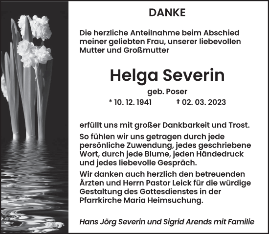 Traueranzeige von Helga Severin von saarbruecker_zeitung
