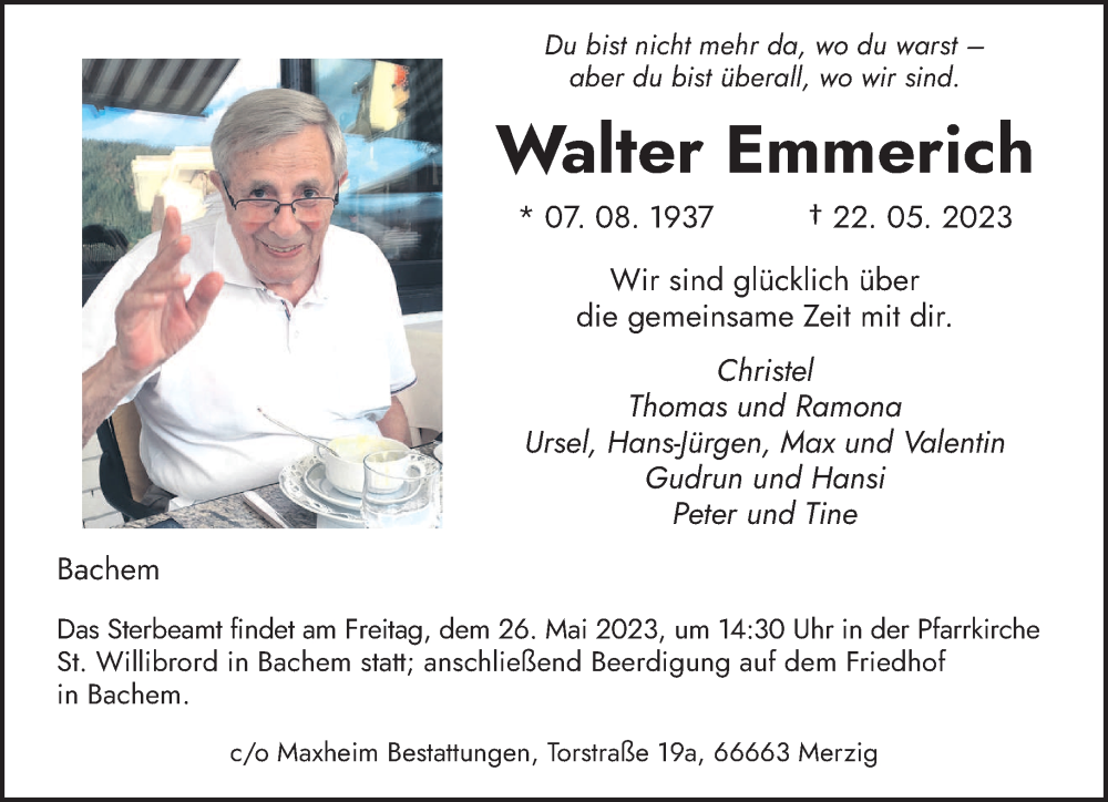  Traueranzeige für Walter Emmerich vom 25.05.2023 aus saarbruecker_zeitung