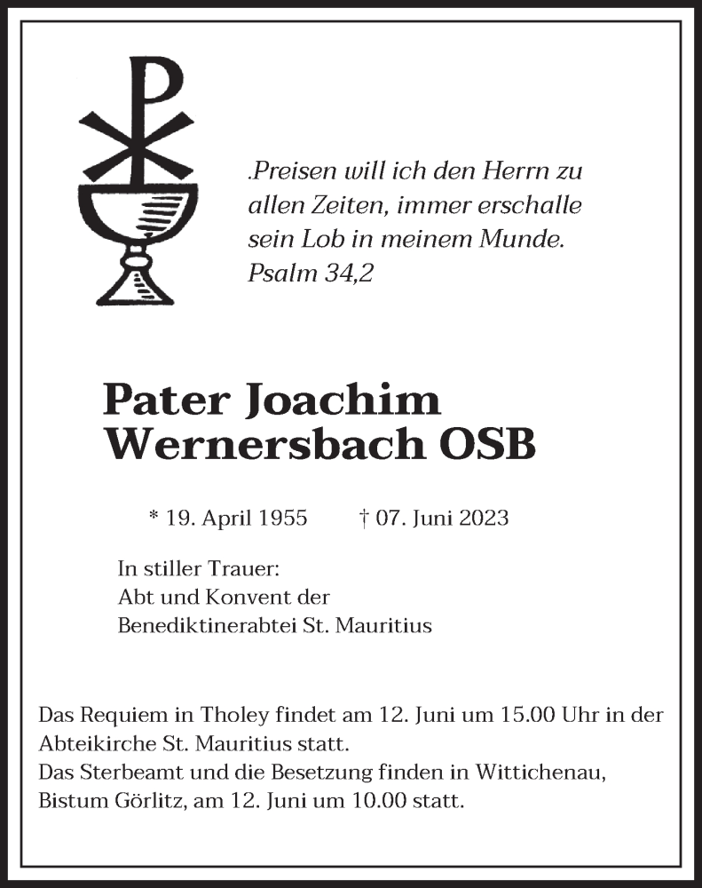  Traueranzeige für Joachim Wernersbach vom 12.06.2023 aus saarbruecker_zeitung