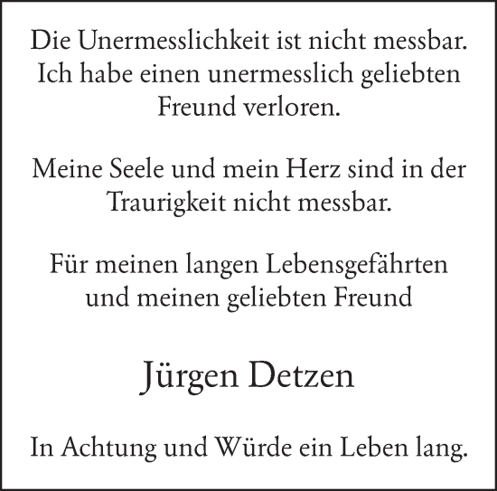 Traueranzeige von Jürgen Detzen von saarbruecker_zeitung