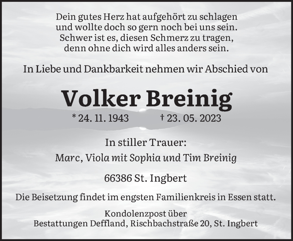  Traueranzeige für Volker Breinig vom 03.06.2023 aus saarbruecker_zeitung