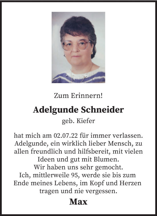 Traueranzeige von Adelgunde Schneider von saarbruecker_zeitung