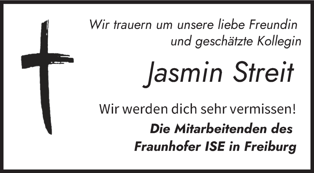  Traueranzeige für Jasmin Streit vom 18.07.2023 aus saarbruecker_zeitung