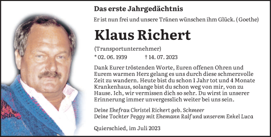 Traueranzeige von Klaus Richert von saarbruecker_zeitung