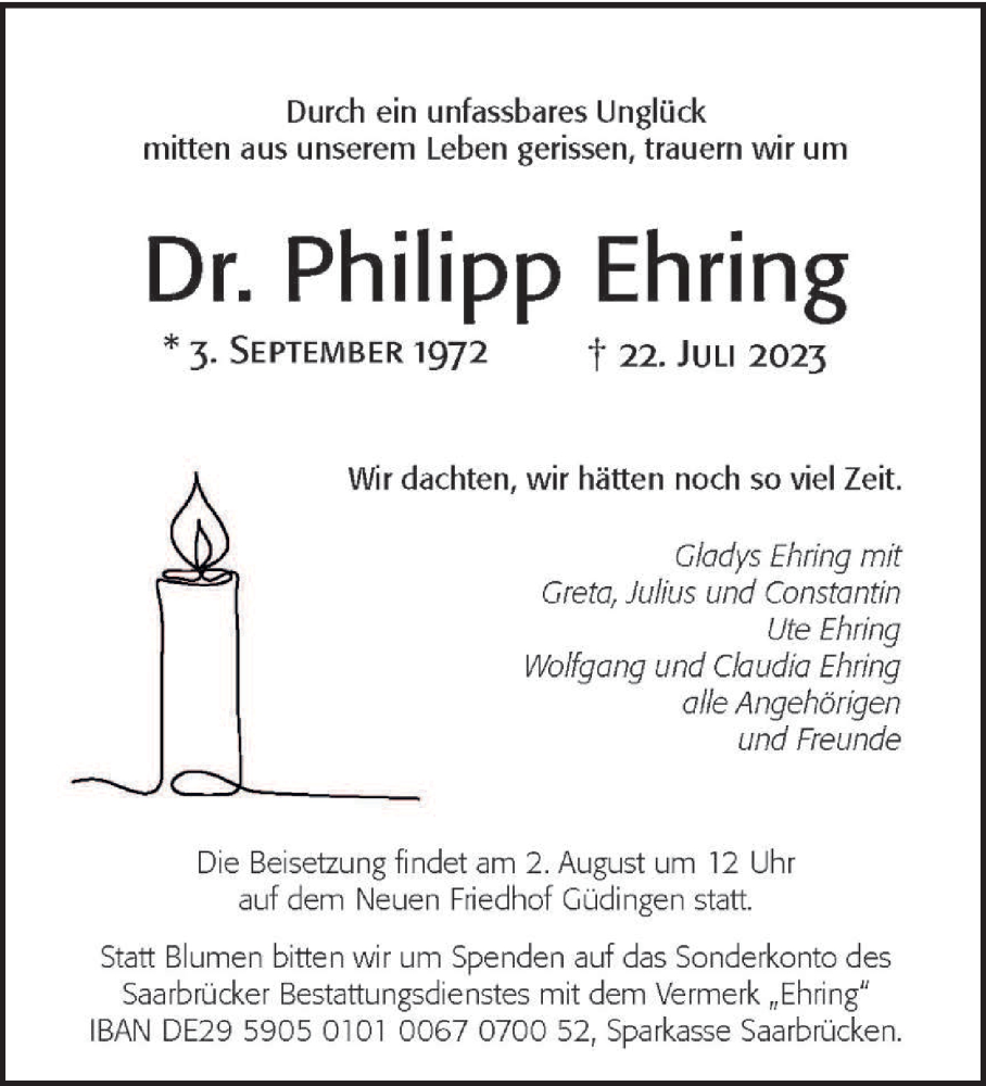  Traueranzeige für Philipp Ehring vom 29.07.2023 aus saarbruecker_zeitung