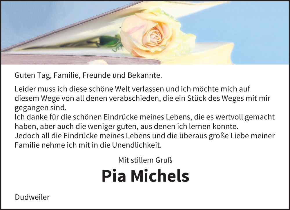 Traueranzeige für Pia Michels vom 15.07.2023 aus saarbruecker_zeitung