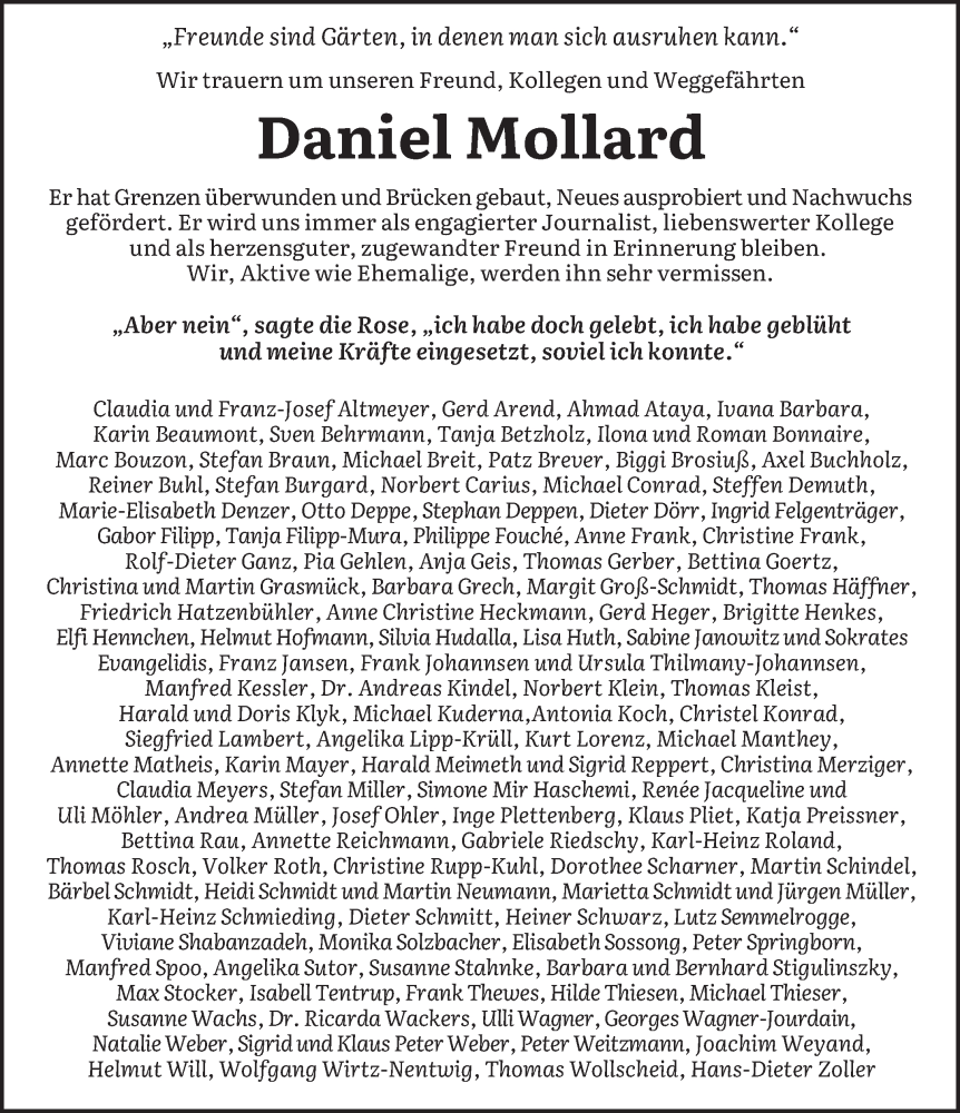  Traueranzeige für Daniel Mollard vom 05.08.2023 aus saarbruecker_zeitung