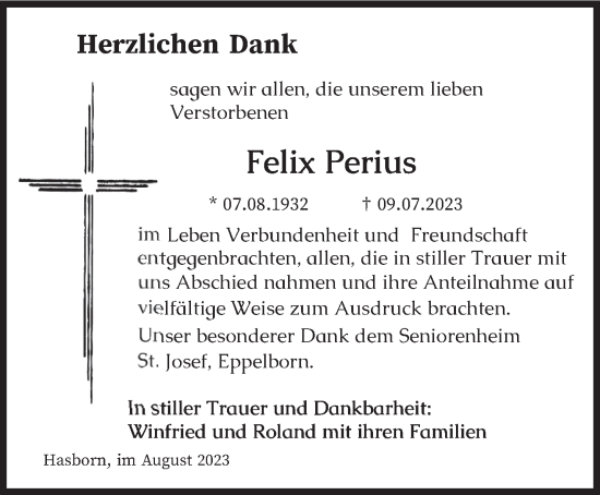 Traueranzeige von Felix Perius von saarbruecker_zeitung