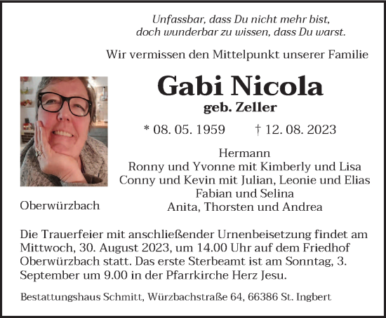 Traueranzeige von Gabi Nicola von saarbruecker_zeitung