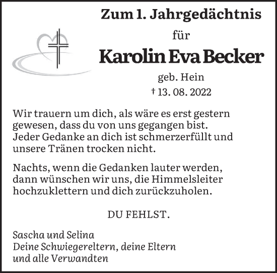 Traueranzeige von Karolin Eva Becker von saarbruecker_zeitung