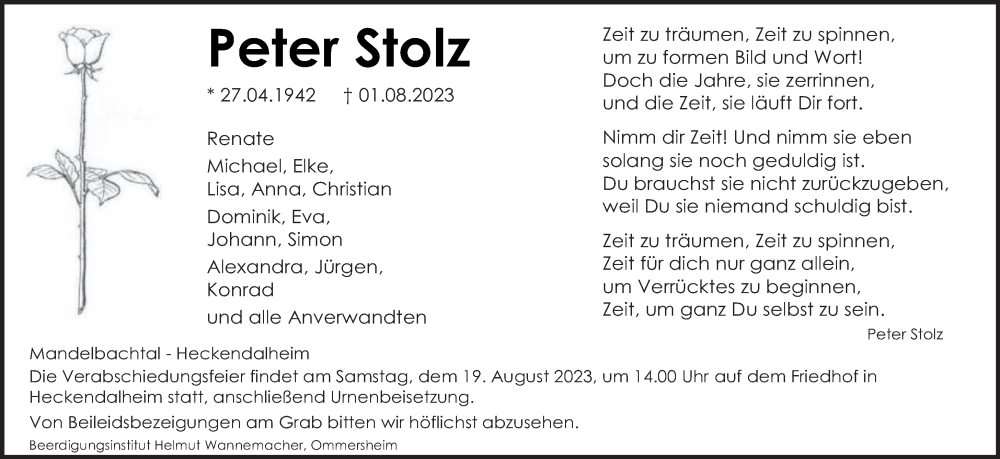  Traueranzeige für Peter Stolz vom 12.08.2023 aus saarbruecker_zeitung