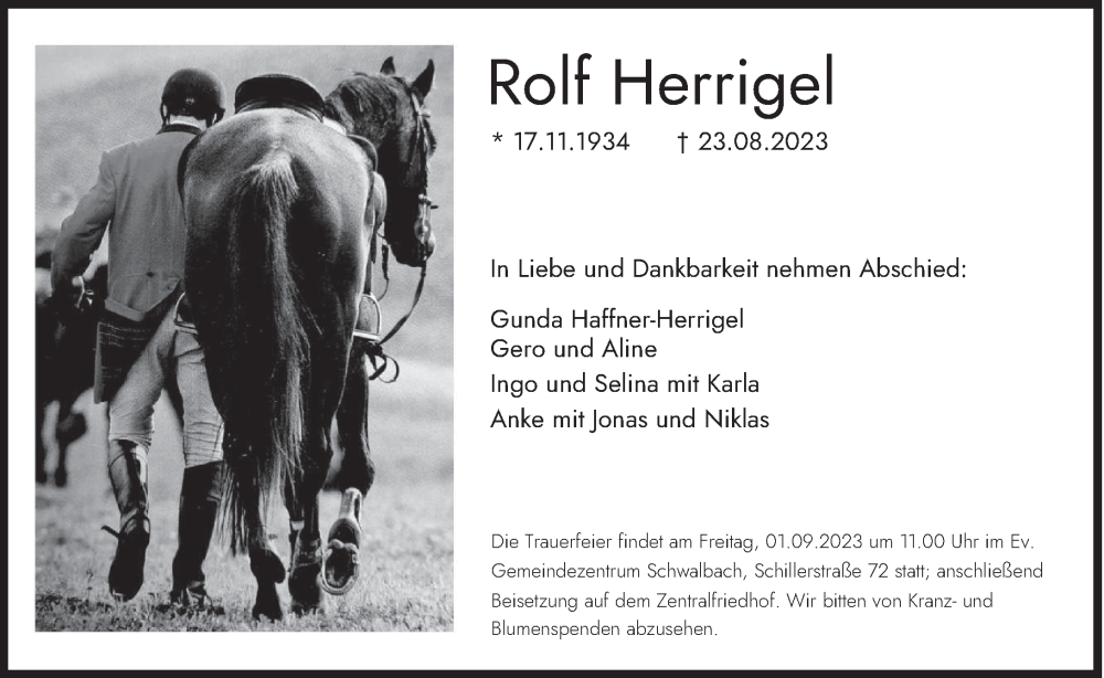  Traueranzeige für Rolf Herrigel vom 26.08.2023 aus saarbruecker_zeitung