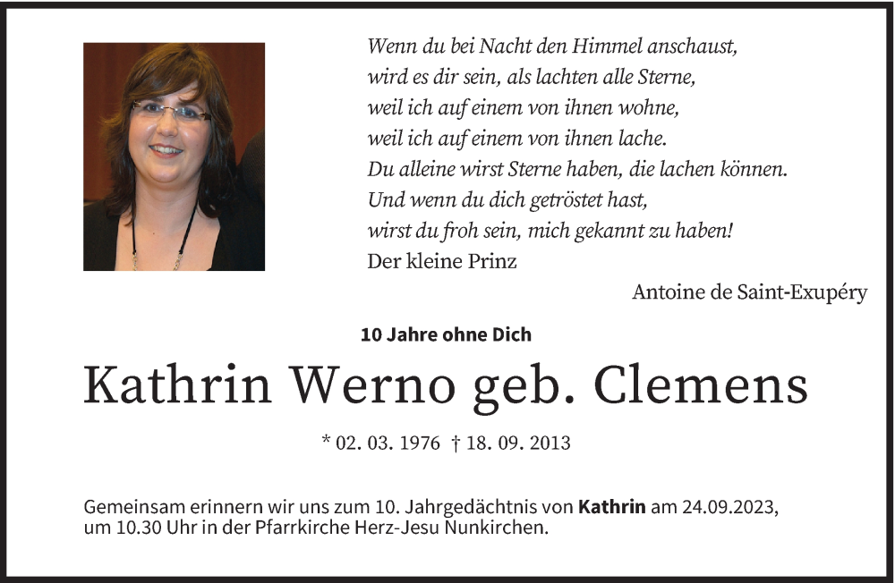  Traueranzeige für Kathrin Werno vom 16.09.2023 aus saarbruecker_zeitung